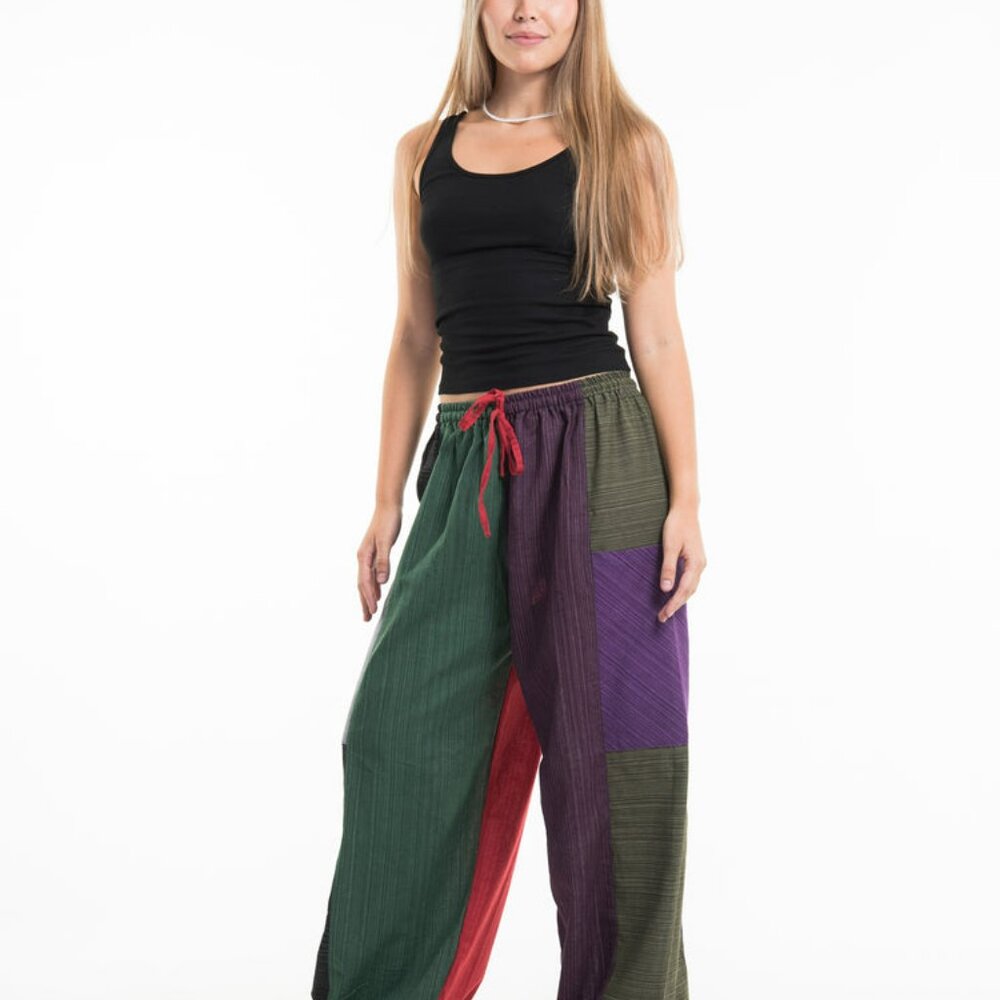 Women's Drawstring Patchwork Pinstripes Cotton Pants